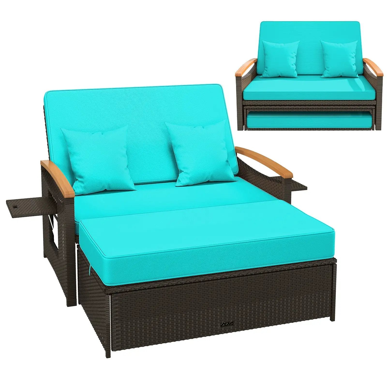 Outdoor Wicker Daybed with Folding Panels and Storage Ottoman by DirectDeals