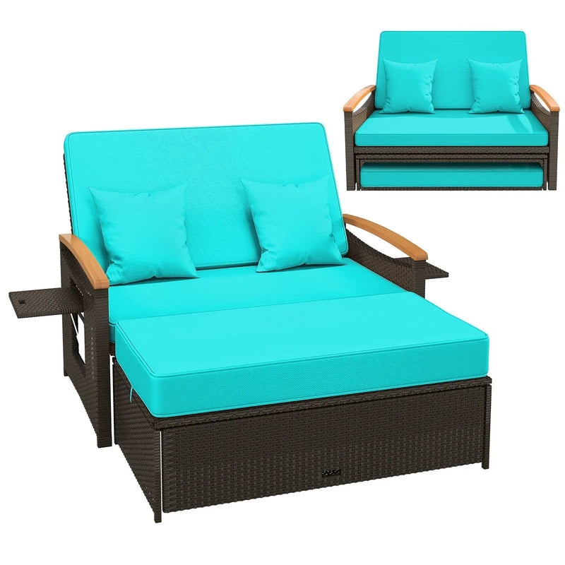 Outdoor Wicker Daybed with Folding Panels and Storage Ottoman by DirectDeals