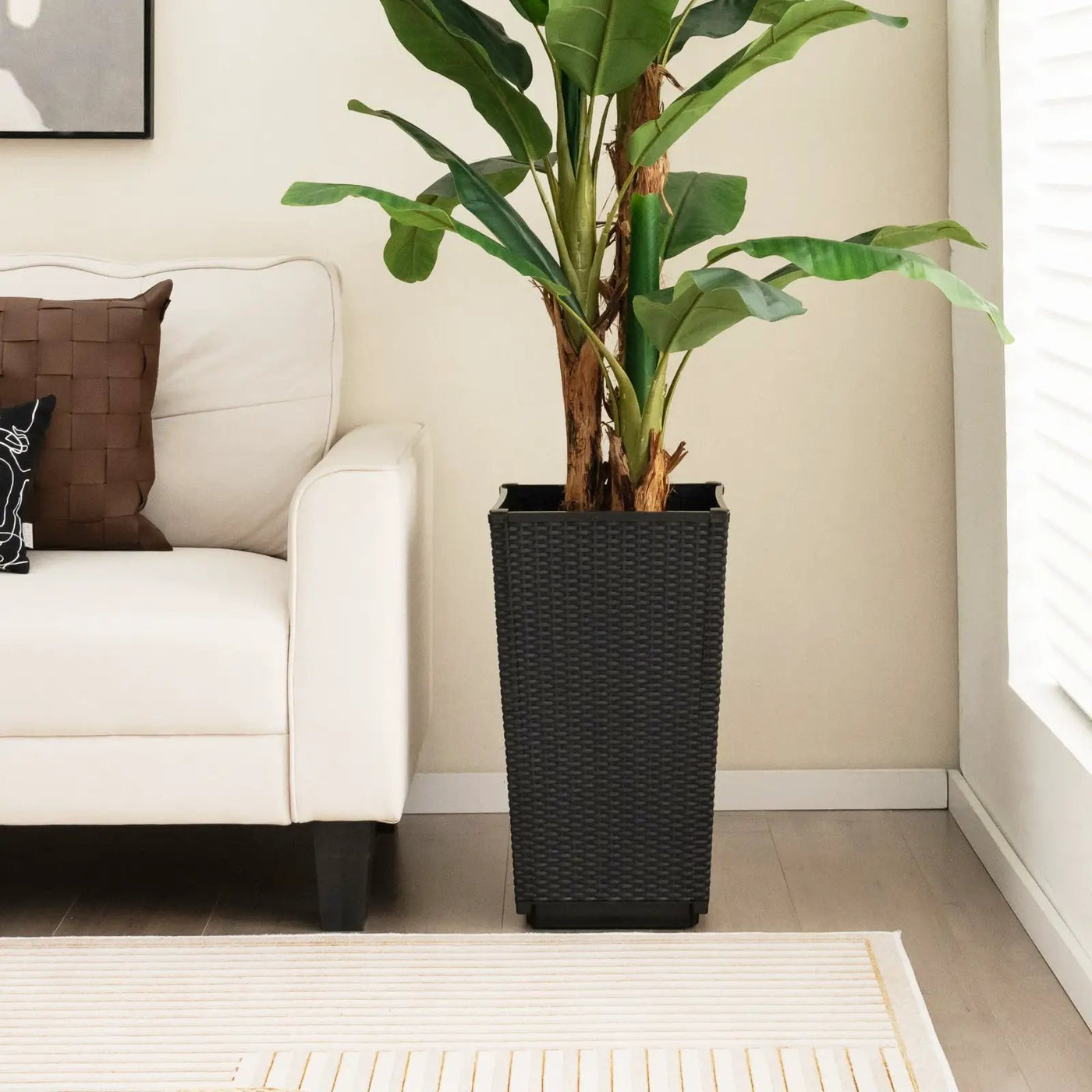 Outdoor Wicker Flower Pot Set of 2 with Drainage Hole for Porch Balcony by DirectDeals