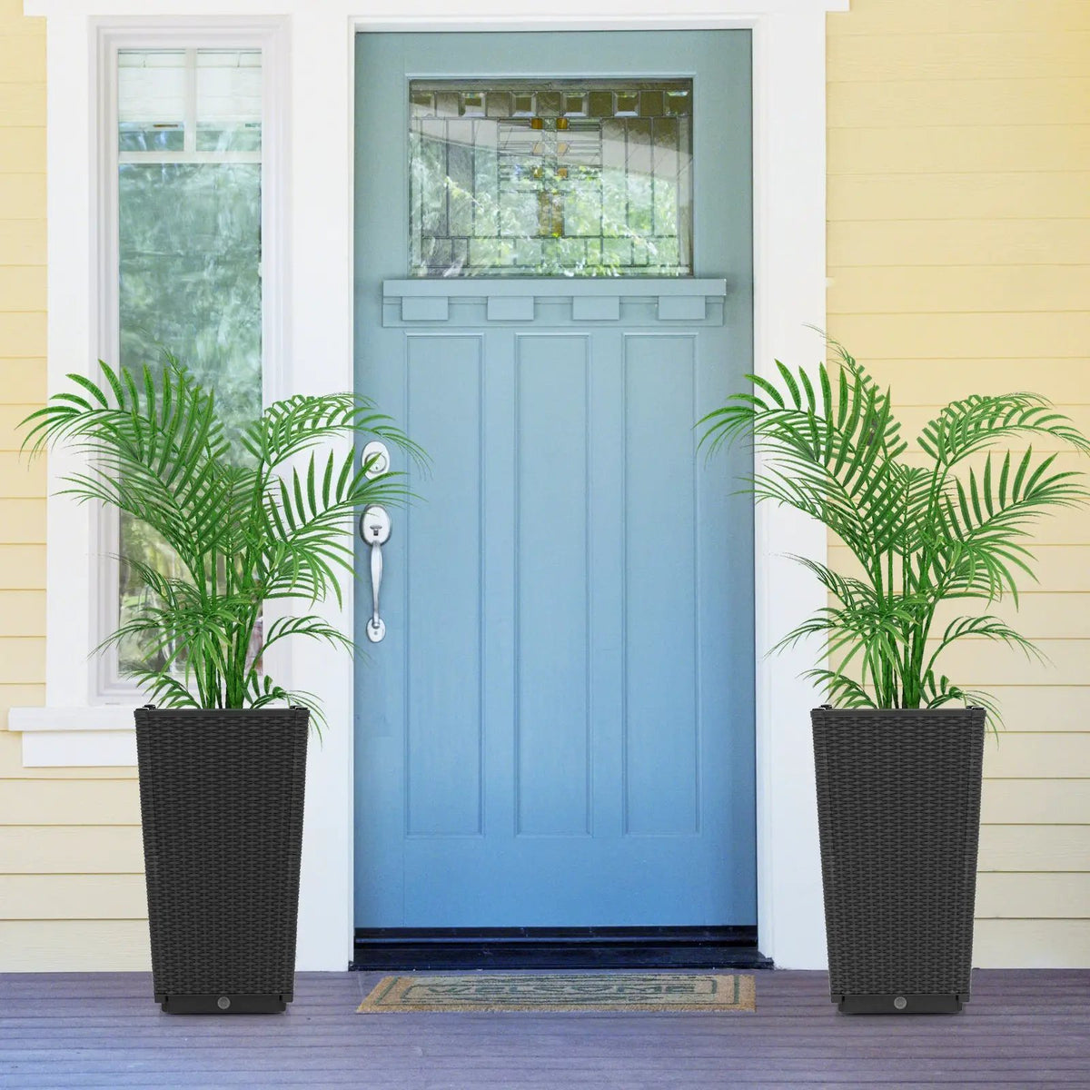 Outdoor Wicker Flower Pot Set of 2 with Drainage Hole for Porch Balcony by DirectDeals