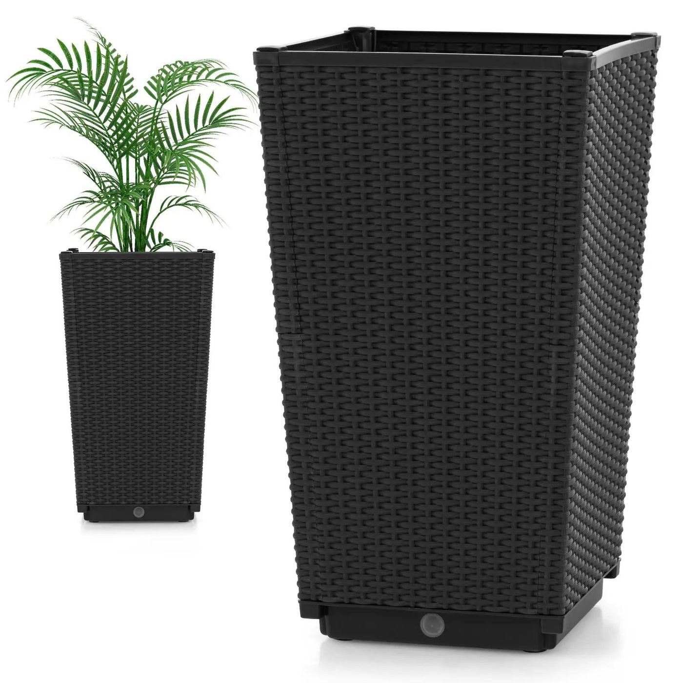 Outdoor Wicker Flower Pot Set of 2 with Drainage Hole for Porch Balcony by DirectDeals