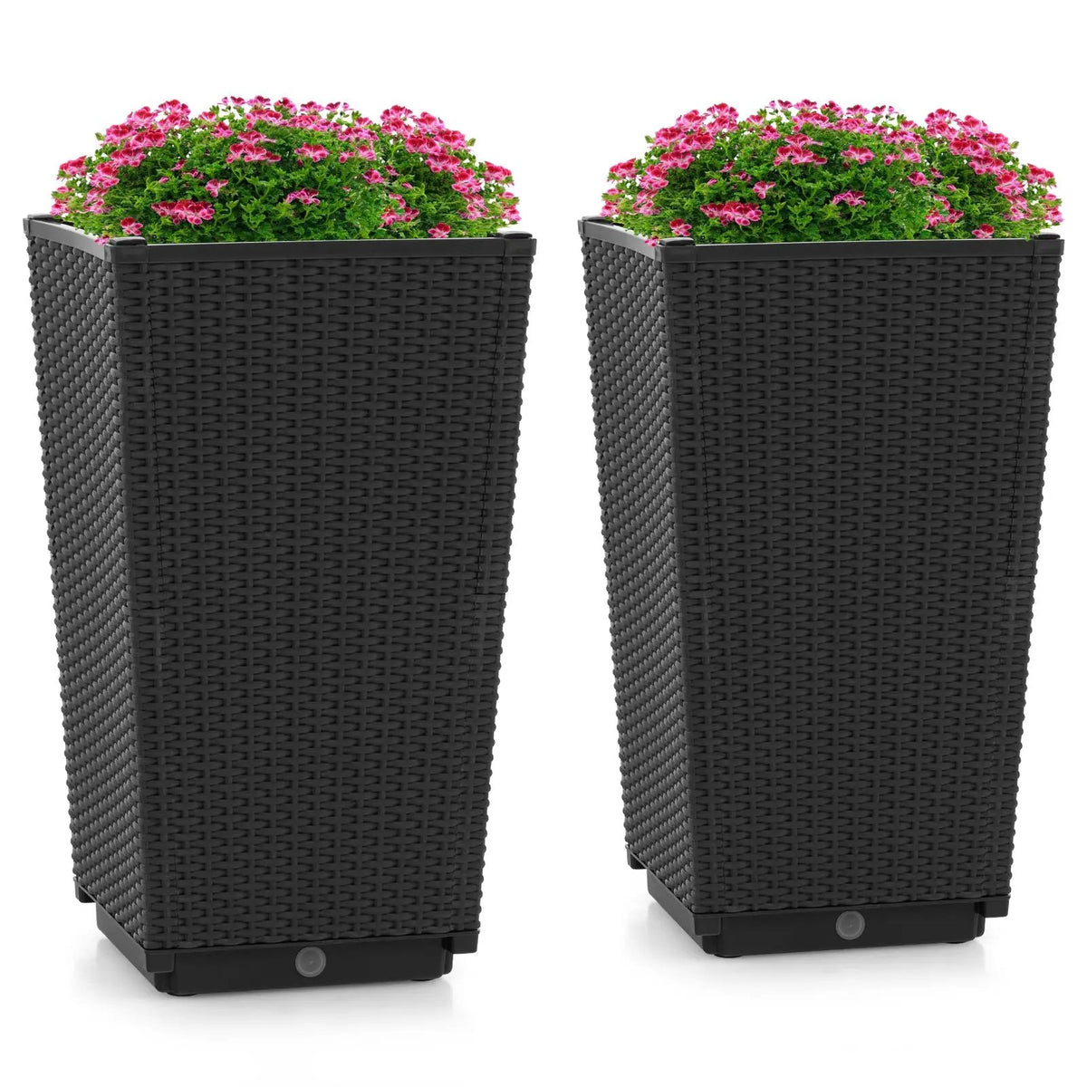 Outdoor Wicker Flower Pot Set of 2 with Drainage Hole for Porch Balcony by DirectDeals