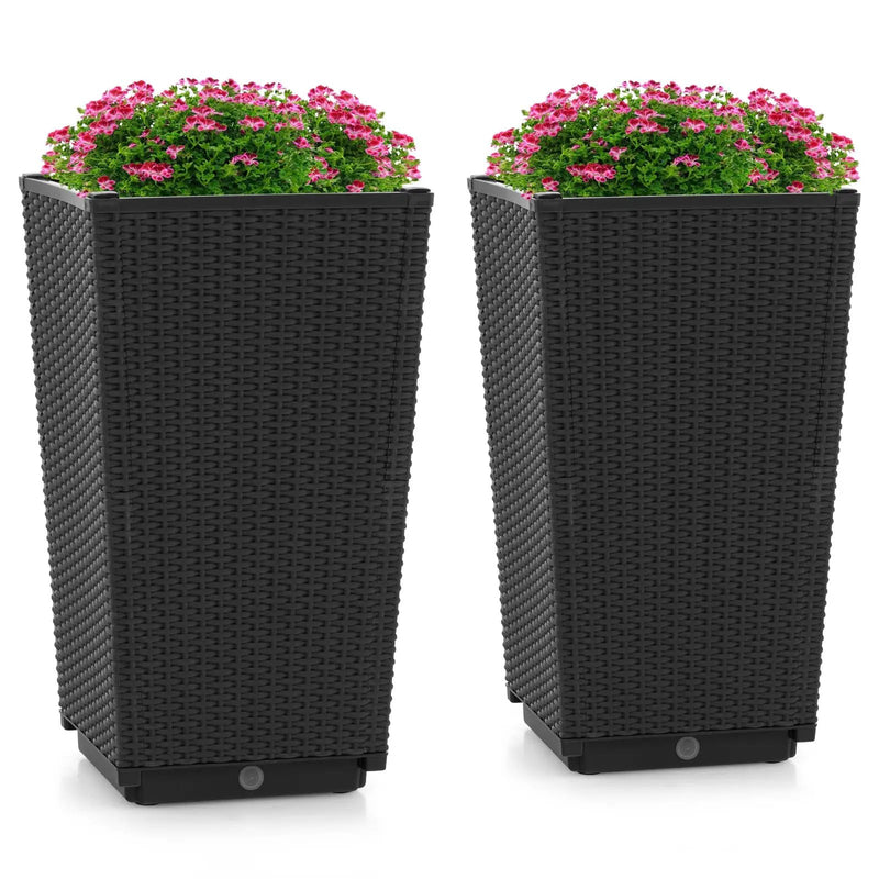 Outdoor Wicker Flower Pot Set of 2 with Drainage Hole for Porch Balcony by DirectDeals
