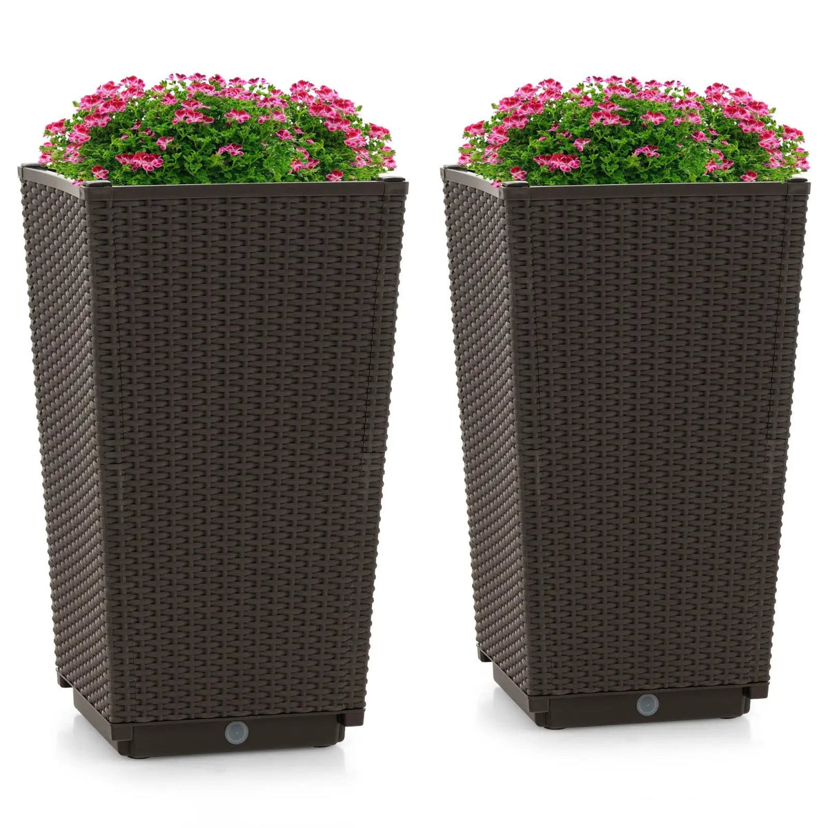 Outdoor Wicker Flower Pot Set of 2 with Drainage Hole for Porch Balcony by DirectDeals