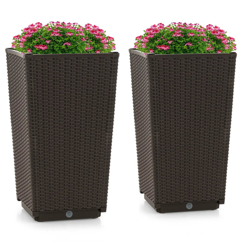 Outdoor Wicker Flower Pot Set of 2 with Drainage Hole for Porch Balcony by DirectDeals