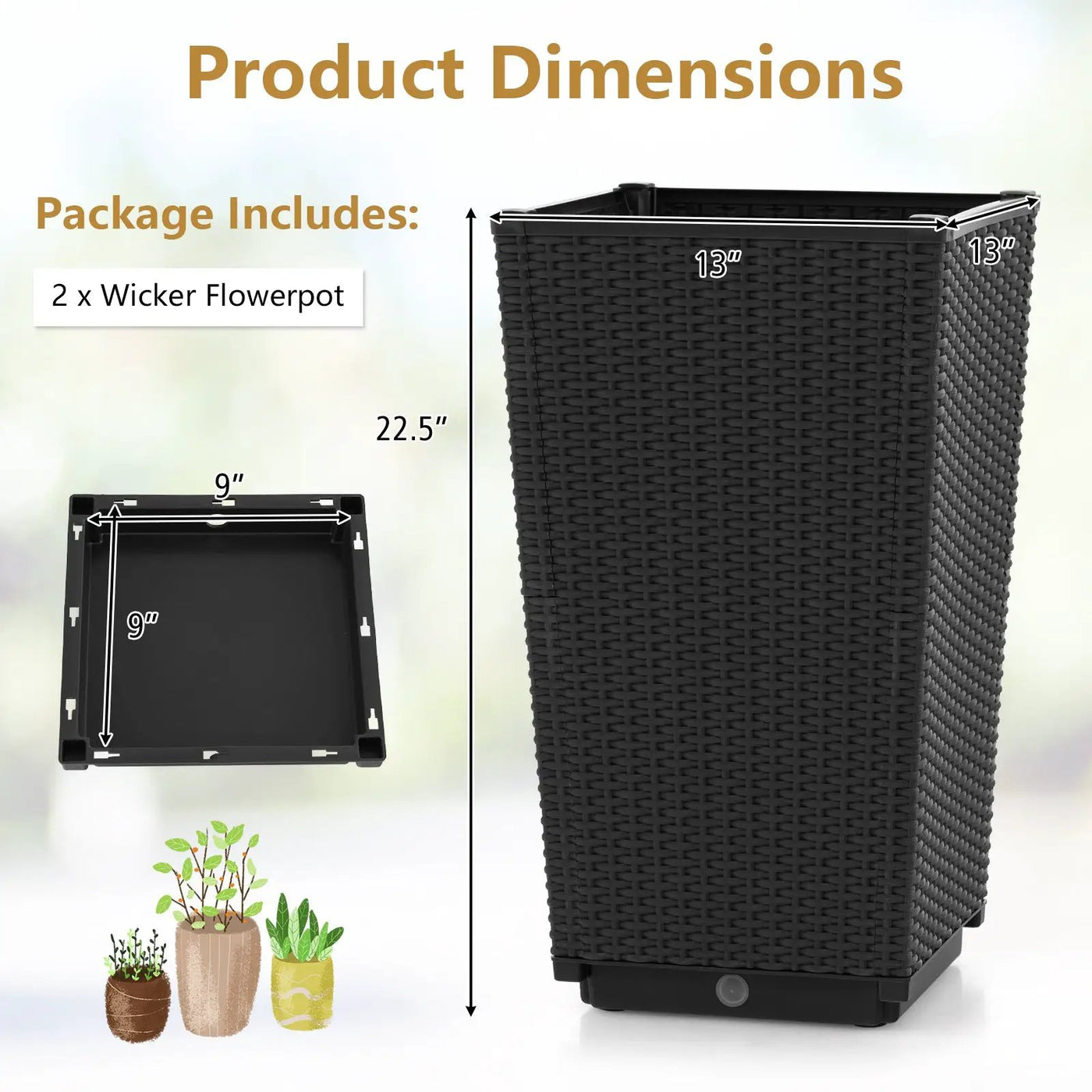 Outdoor Wicker Flower Pot Set of 2 with Drainage Hole for Porch Balcony by DirectDeals