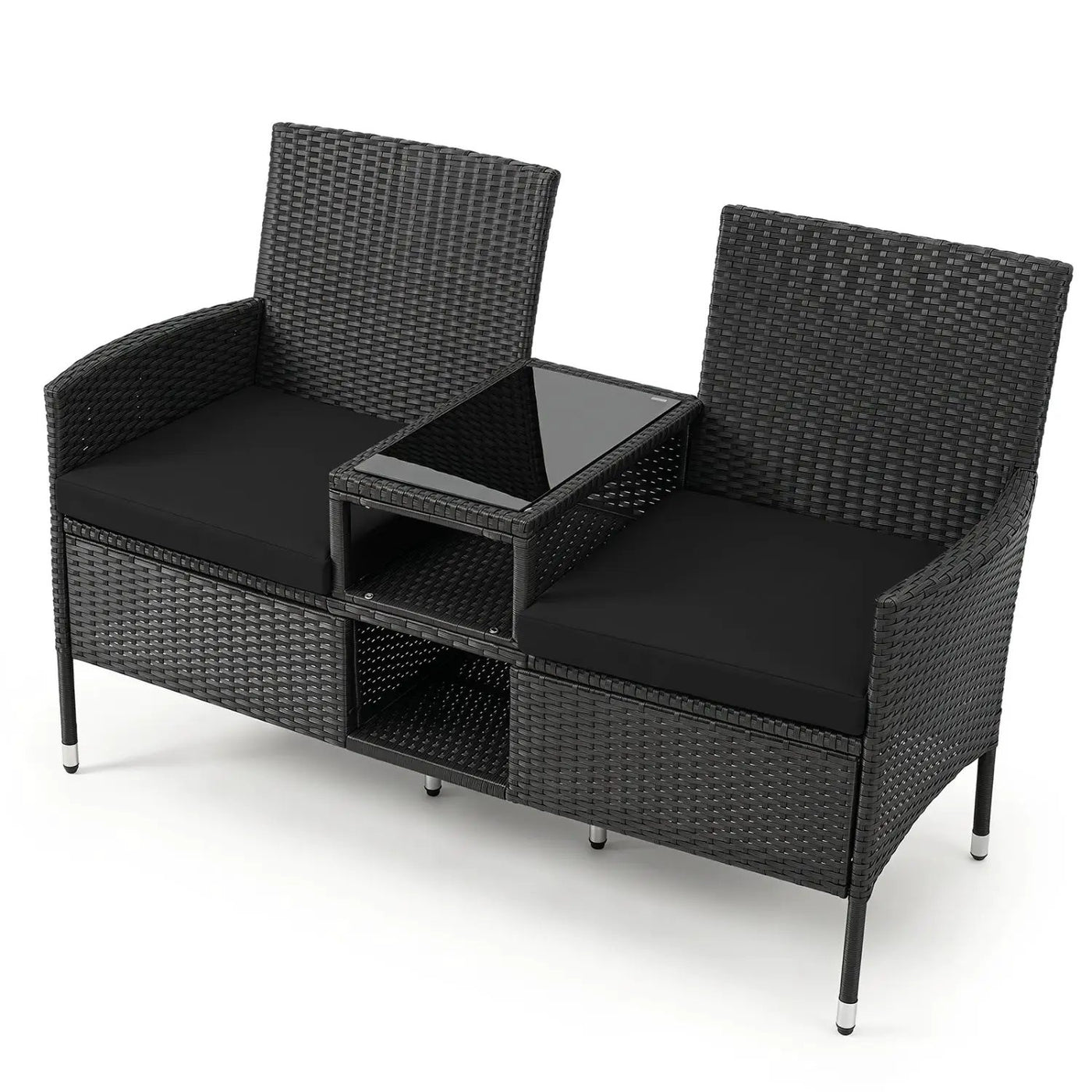 Outdoor Wicker Loveseat with Built-in Glass Side Table by DirectDeals
