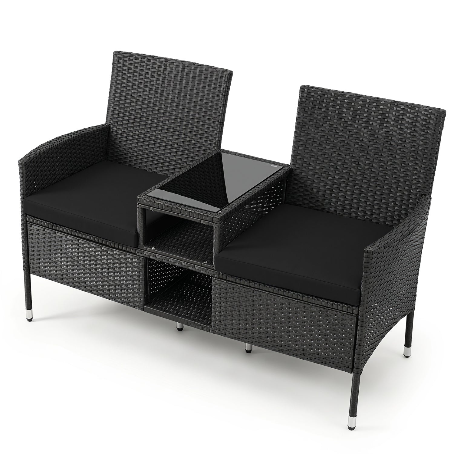 Outdoor Wicker Loveseat with Built-in Glass Side Table by DirectDeals