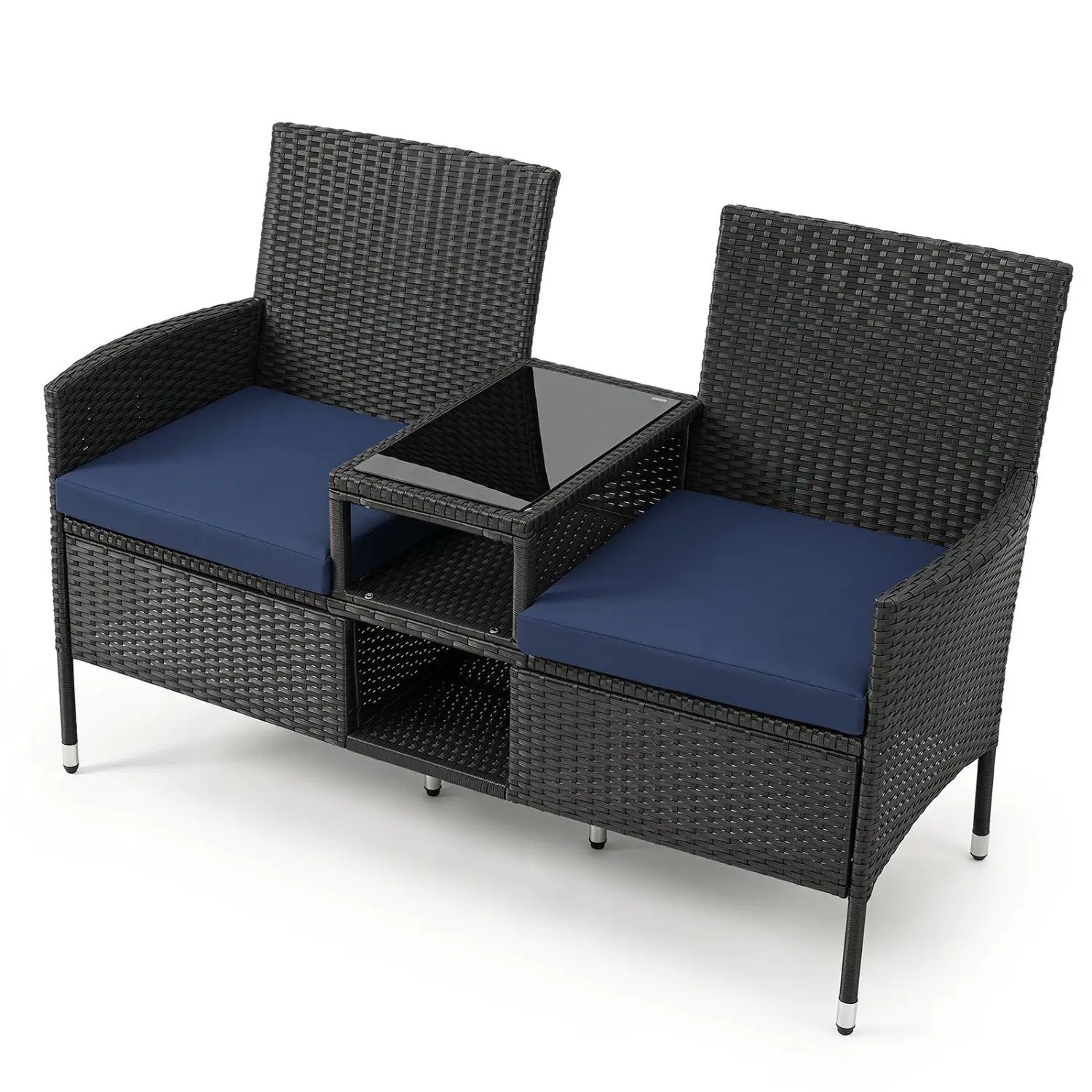 Outdoor Wicker Loveseat with Built-in Glass Side Table by DirectDeals