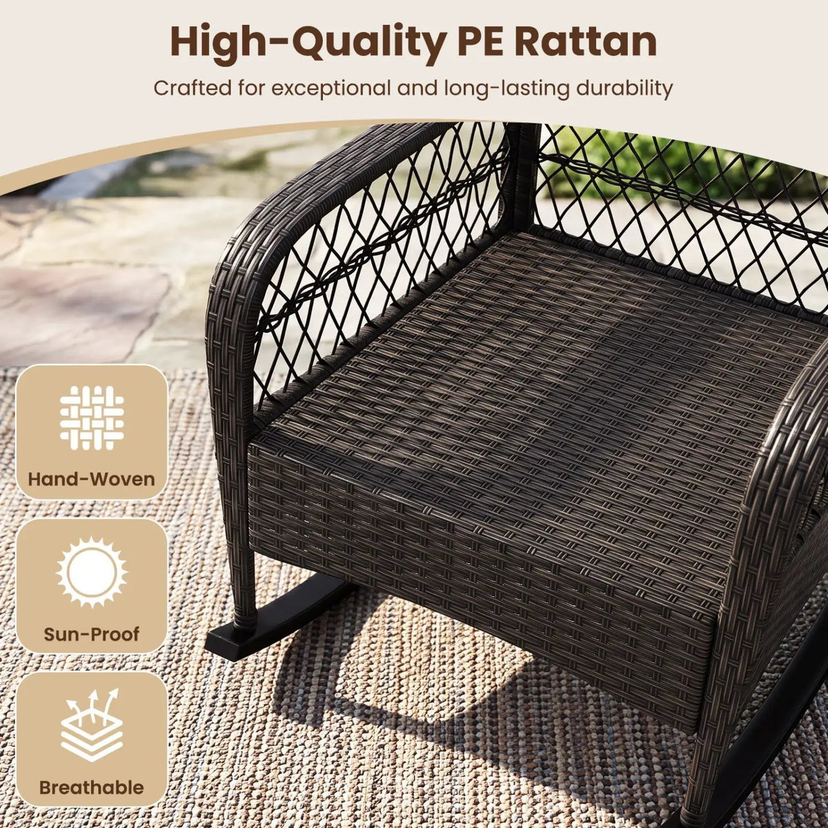 Outdoor Wicker Rocking Chair with Cushions - 400 LBS Capacity by DirectDeals