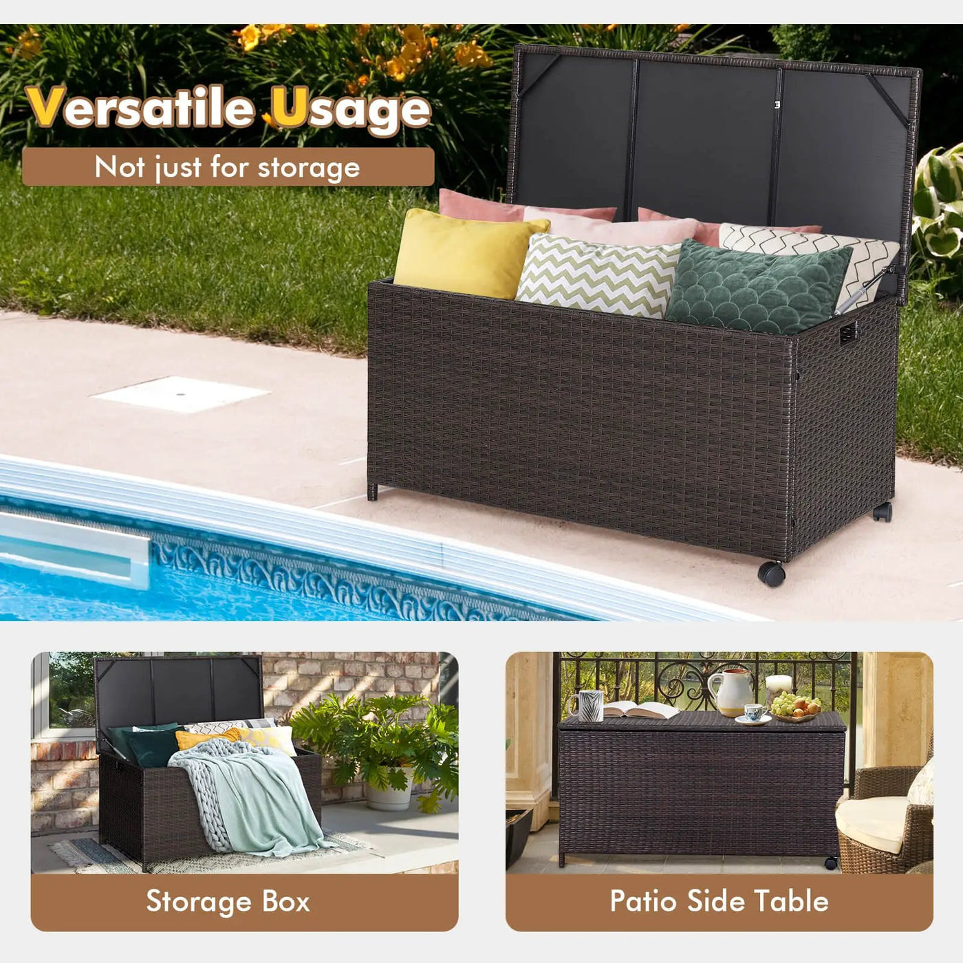 Outdoor Wicker Storage Box with Zippered Liner by DirectDeals