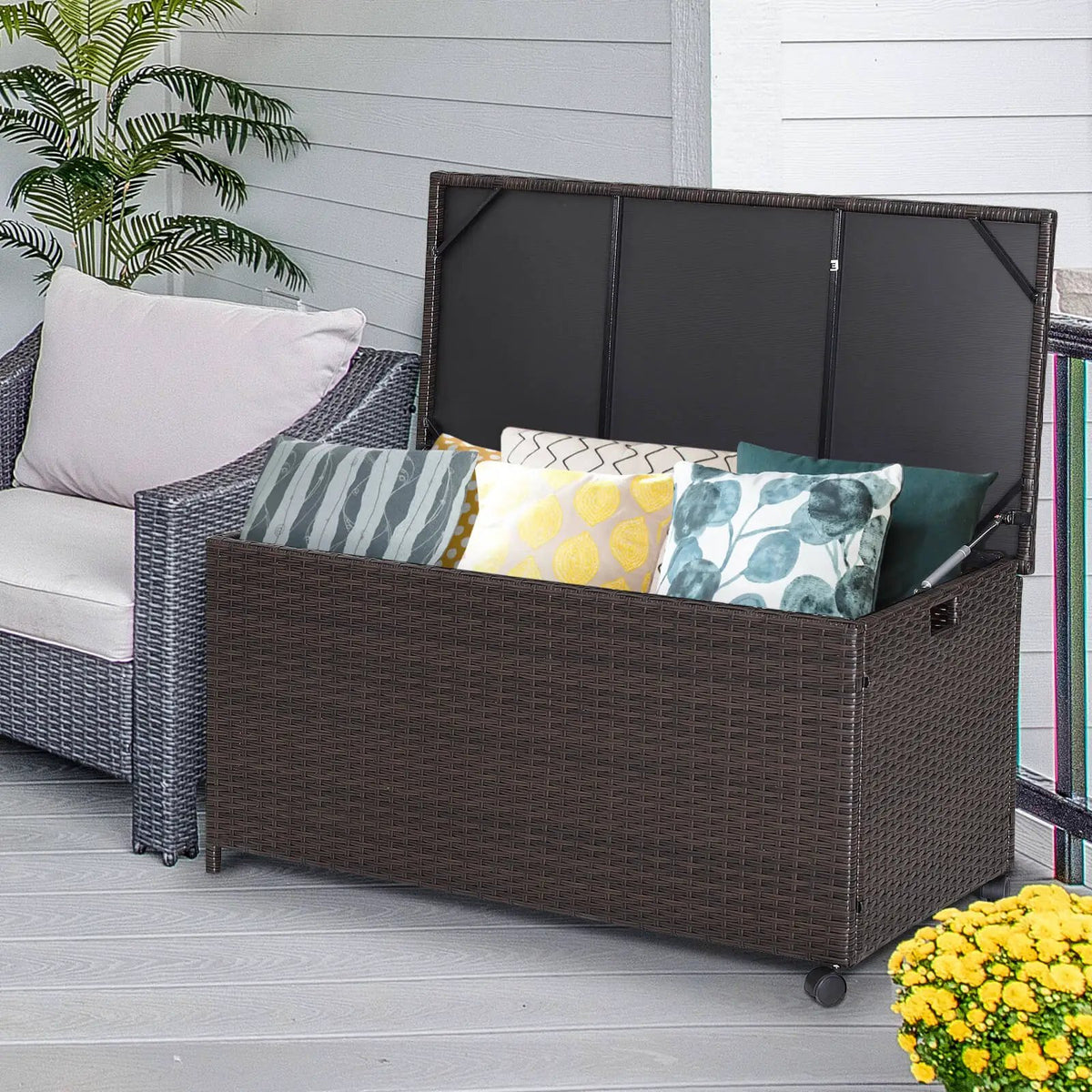 Outdoor Wicker Storage Box with Zippered Liner by DirectDeals