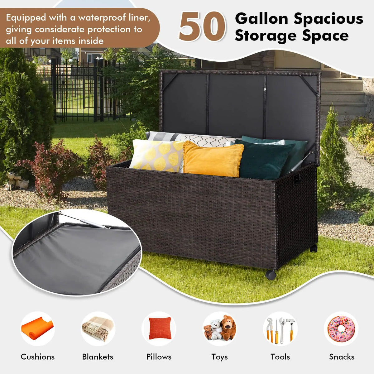 Outdoor Wicker Storage Box with Zippered Liner by DirectDeals