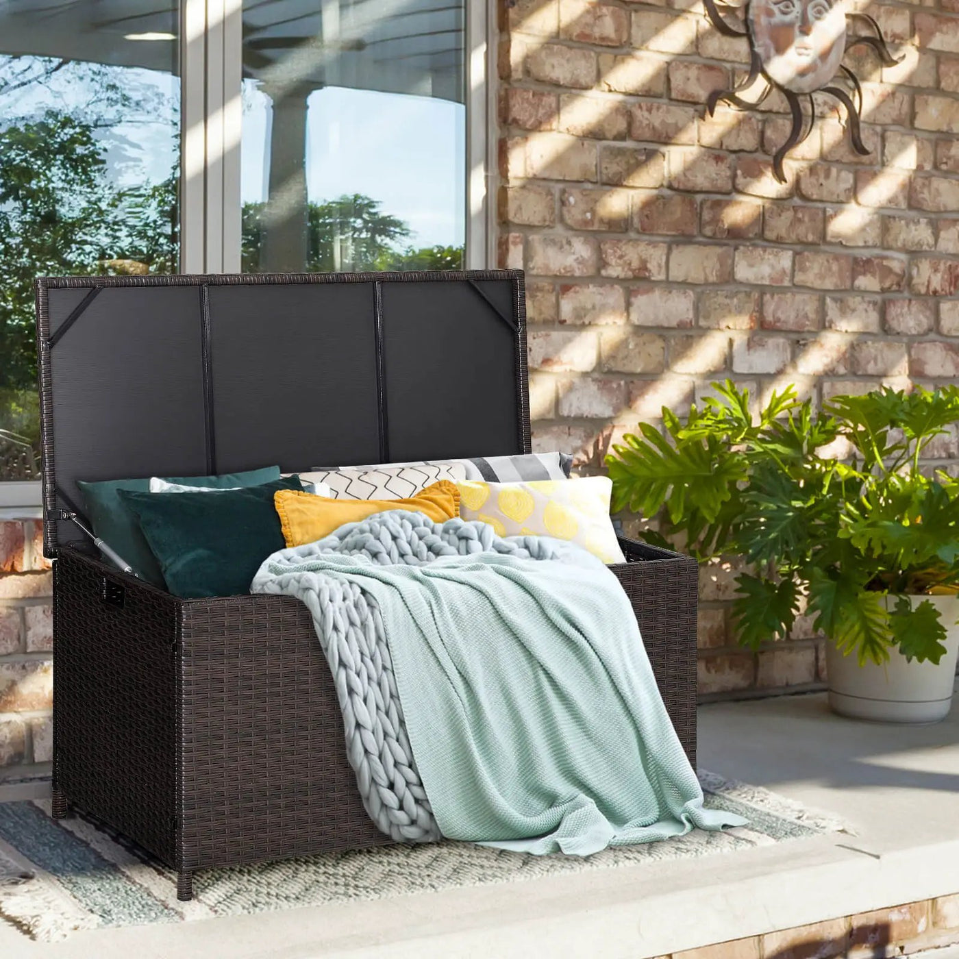 Outdoor Wicker Storage Box with Zippered Liner by DirectDeals