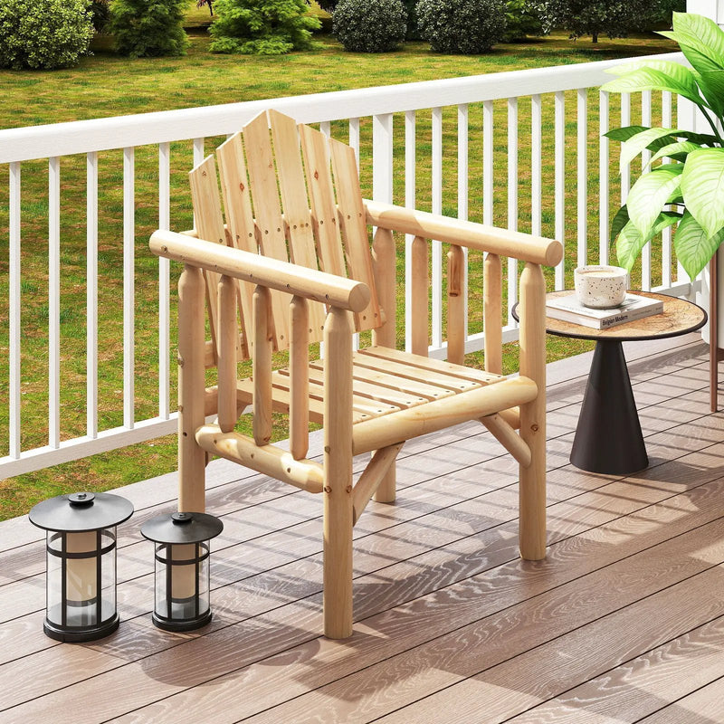Outdoor Wood Armchair Wooden Patio Dining Chair with Armrests by DirectDeals