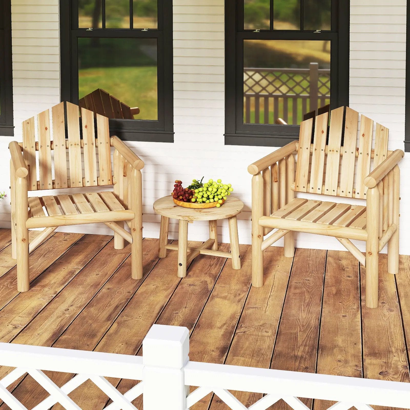 Outdoor Wood Armchair Wooden Patio Dining Chair with Armrests by DirectDeals
