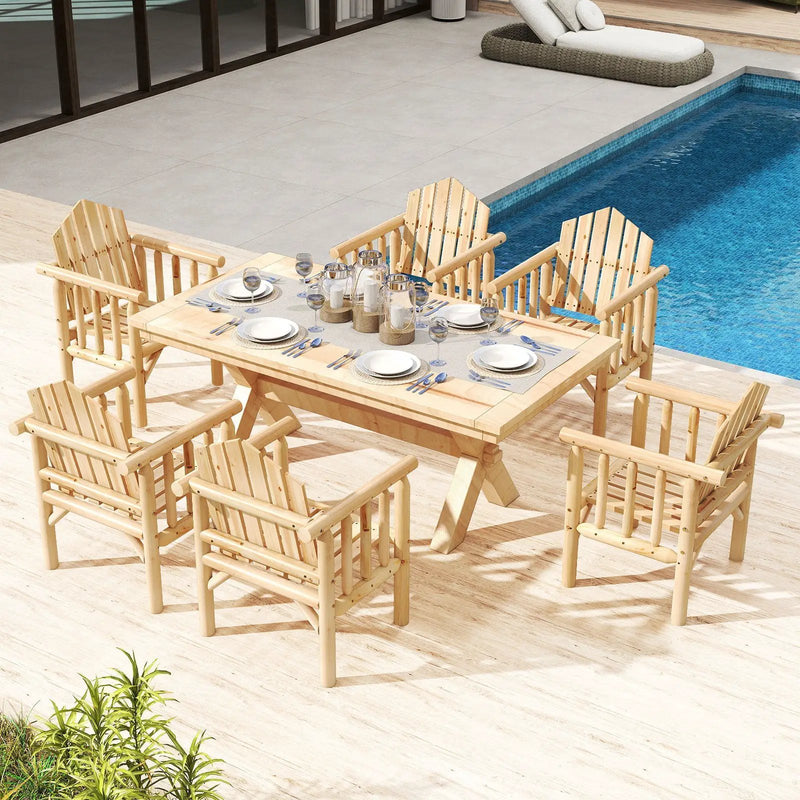 Outdoor Wood Armchair Wooden Patio Dining Chair with Armrests by DirectDeals