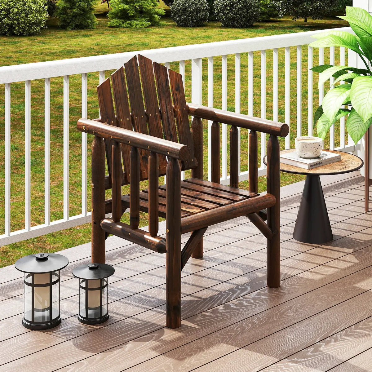 Outdoor Wood Armchair Wooden Patio Dining Chair with Armrests by DirectDeals