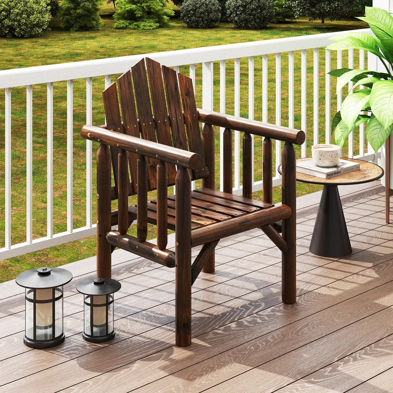 Outdoor Wood Armchair Wooden Patio Dining Chair with Armrests by DirectDeals