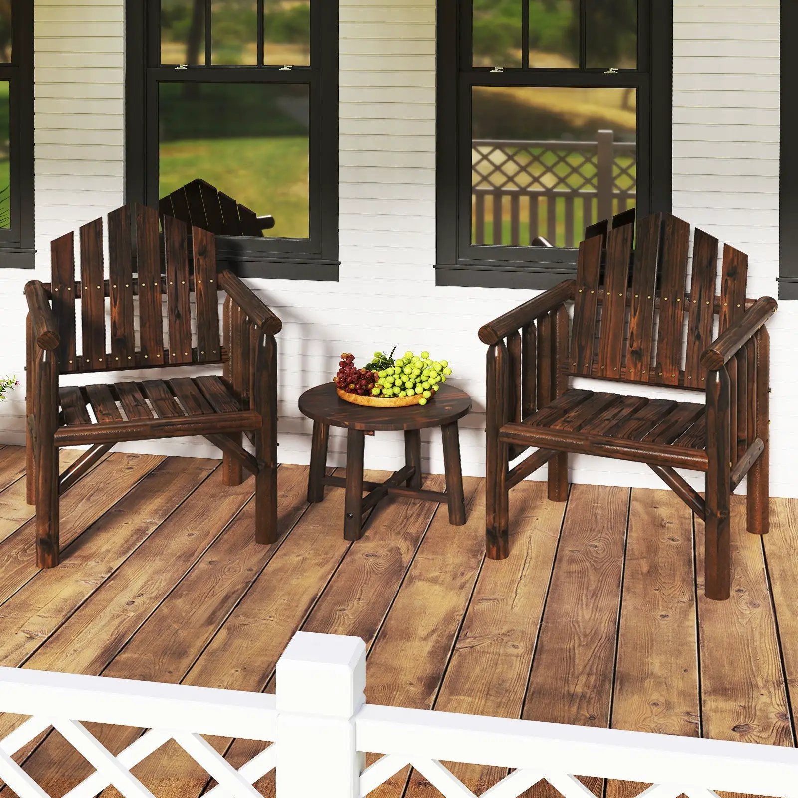 Outdoor Wood Armchair Wooden Patio Dining Chair with Armrests by DirectDeals
