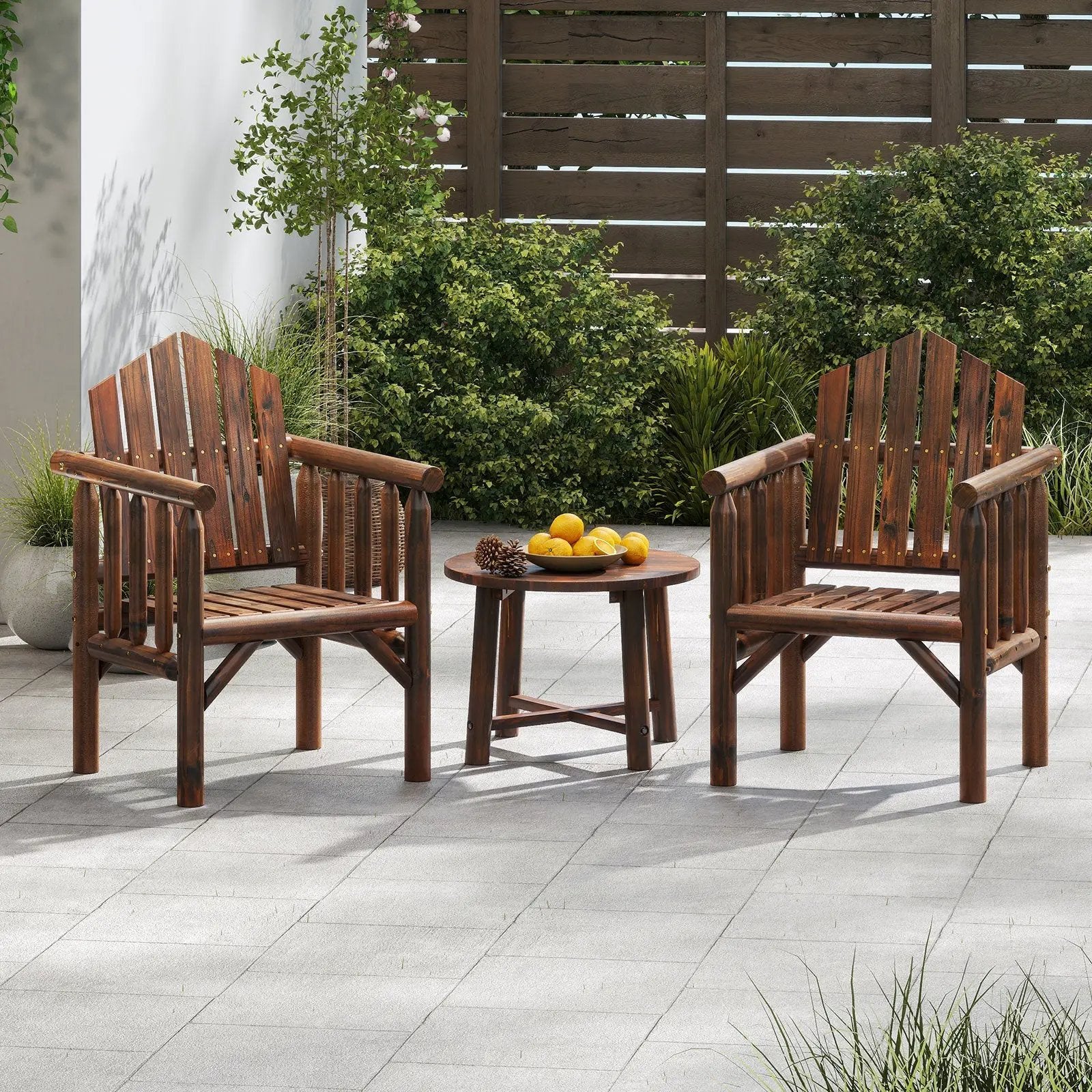 Outdoor Wood Armchair Wooden Patio Dining Chair with Armrests by DirectDeals