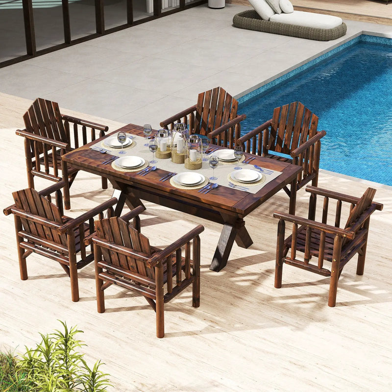 Outdoor Wood Armchair Wooden Patio Dining Chair with Armrests by DirectDeals