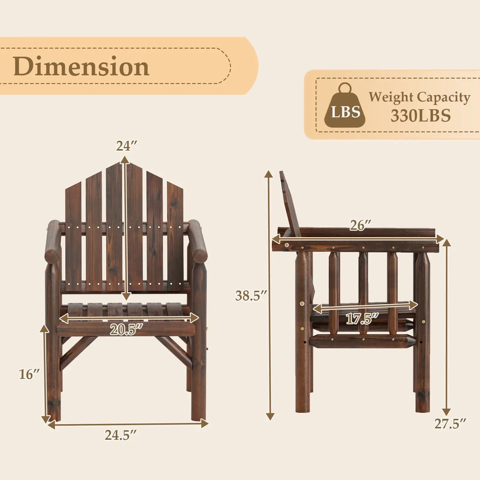 Outdoor Wood Armchair Wooden Patio Dining Chair with Armrests by DirectDeals