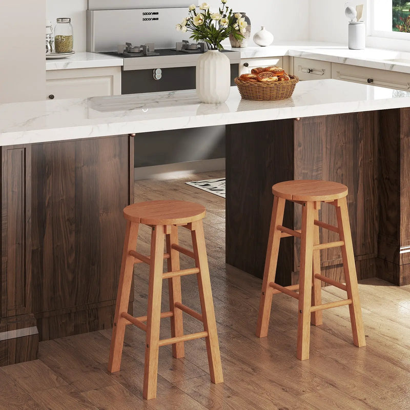 24-Inch Outdoor Wood Bar Stools Set of 2 with Round Seat and Footrest by DirectDeals