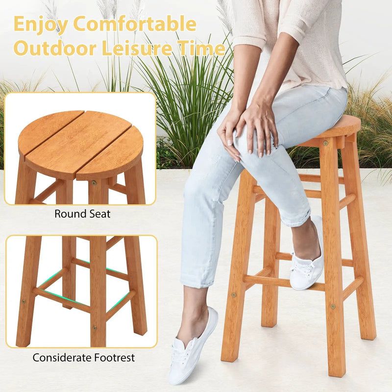 24-Inch Outdoor Wood Bar Stools Set of 2 with Round Seat and Footrest by DirectDeals