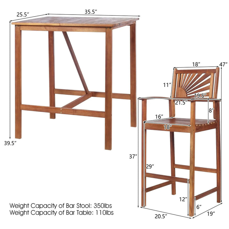 Outdoor Wood Picnic Table with Benches & Bar Table with 2 Stools by DirectDeals