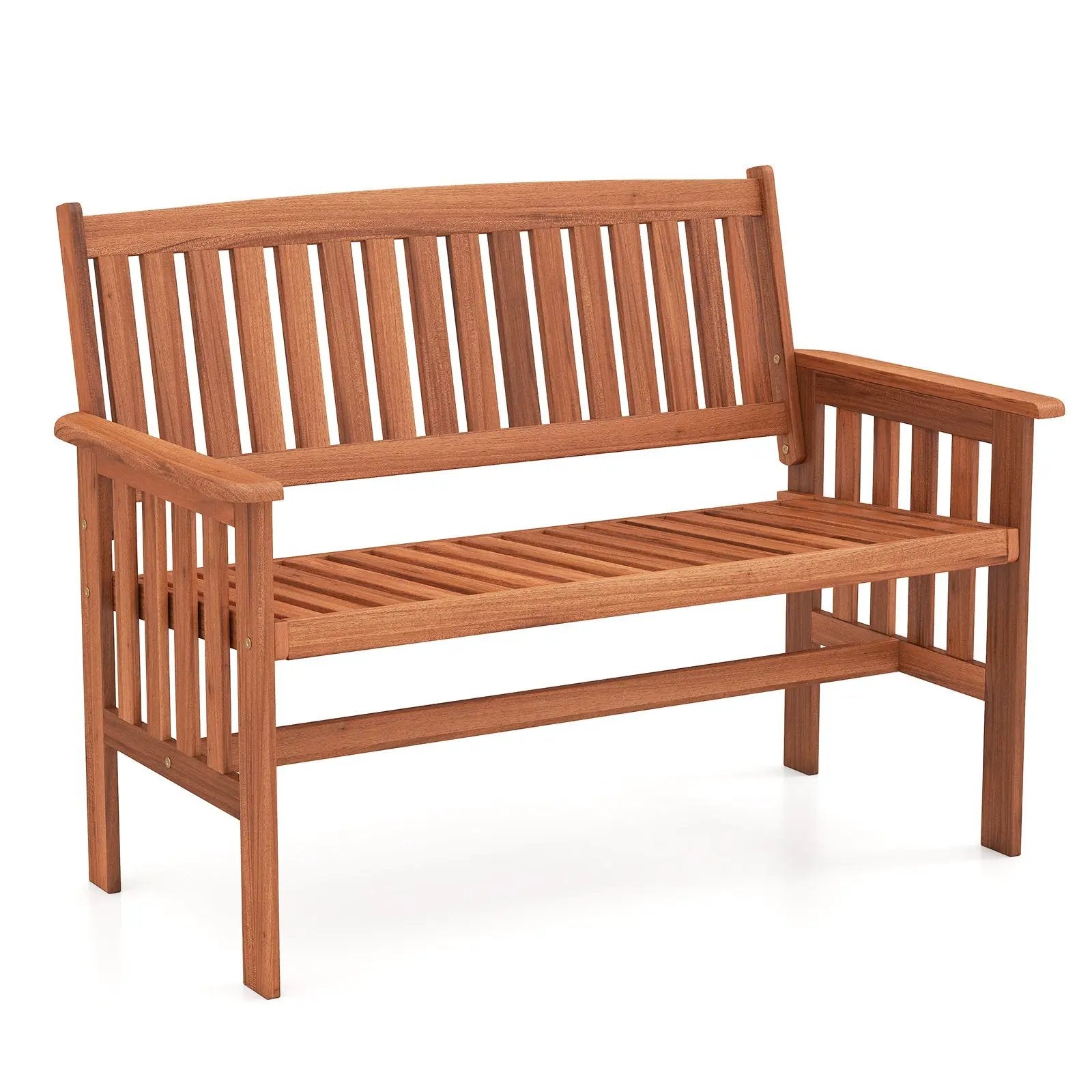Outdoor Wood Garden Bench 2-Person Patio Park Bench with Backrest Armrests and Slatted Seat by DirectDeals