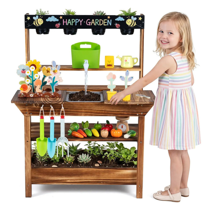 Outdoor Wooden Mud Kitchen with Water Faucet & Planter by DirectDeals