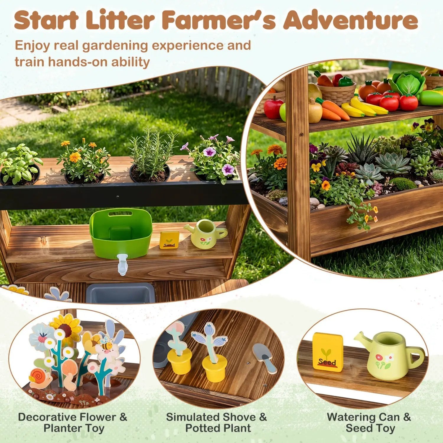Outdoor Wooden Mud Kitchen with Water Faucet & Planter by DirectDeals