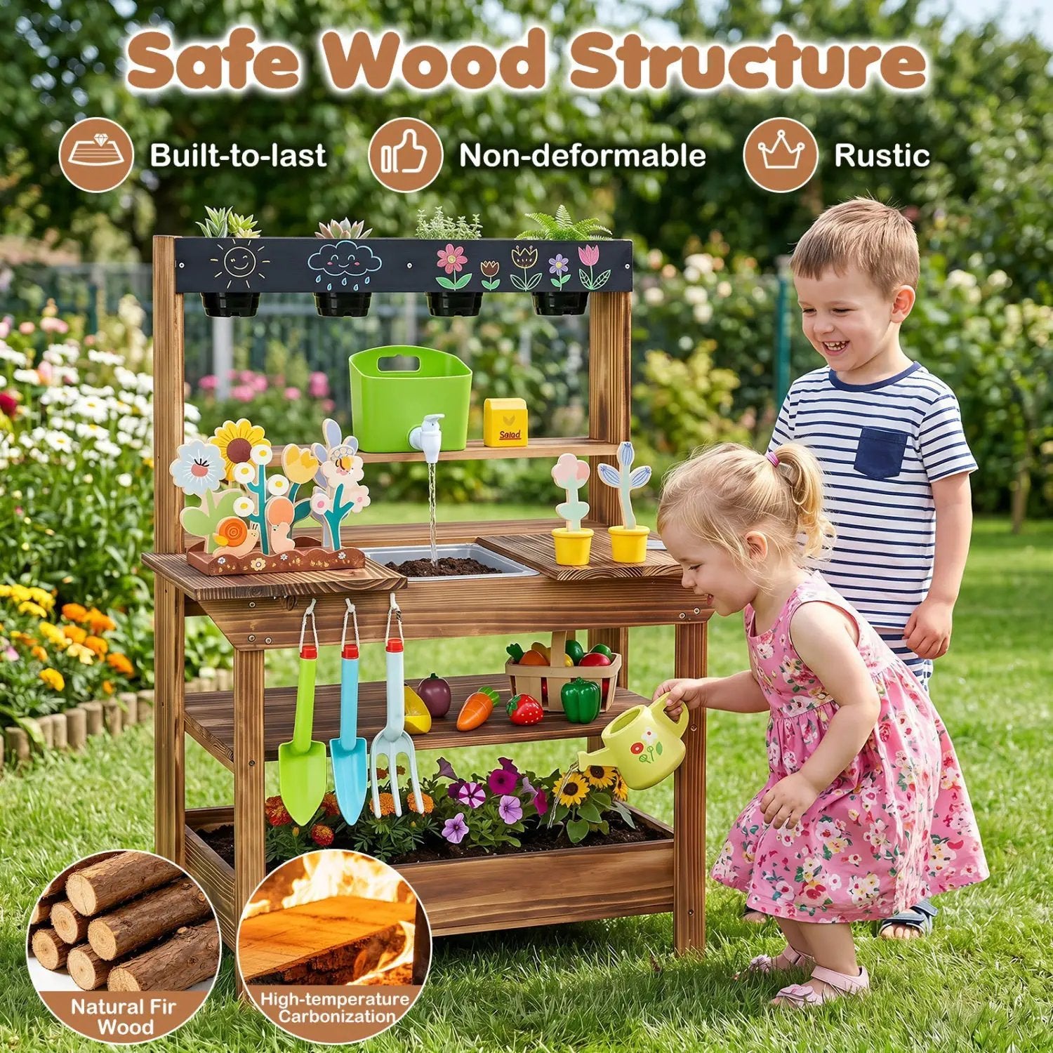 Outdoor Wooden Mud Kitchen with Water Faucet & Planter by DirectDeals