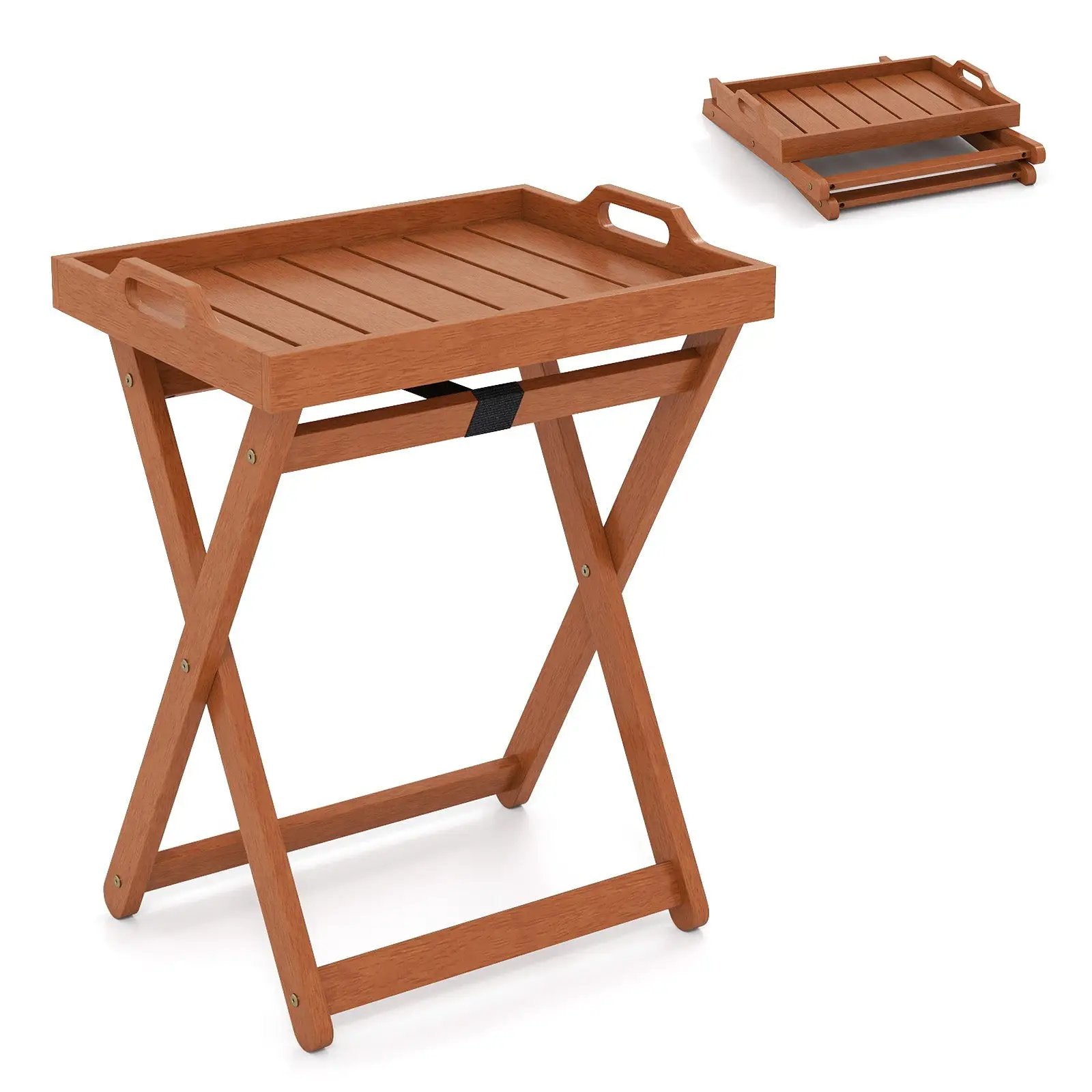 Outdoor Wood Tray Table Portable Side End Table with Folding Frame by DirectDeals