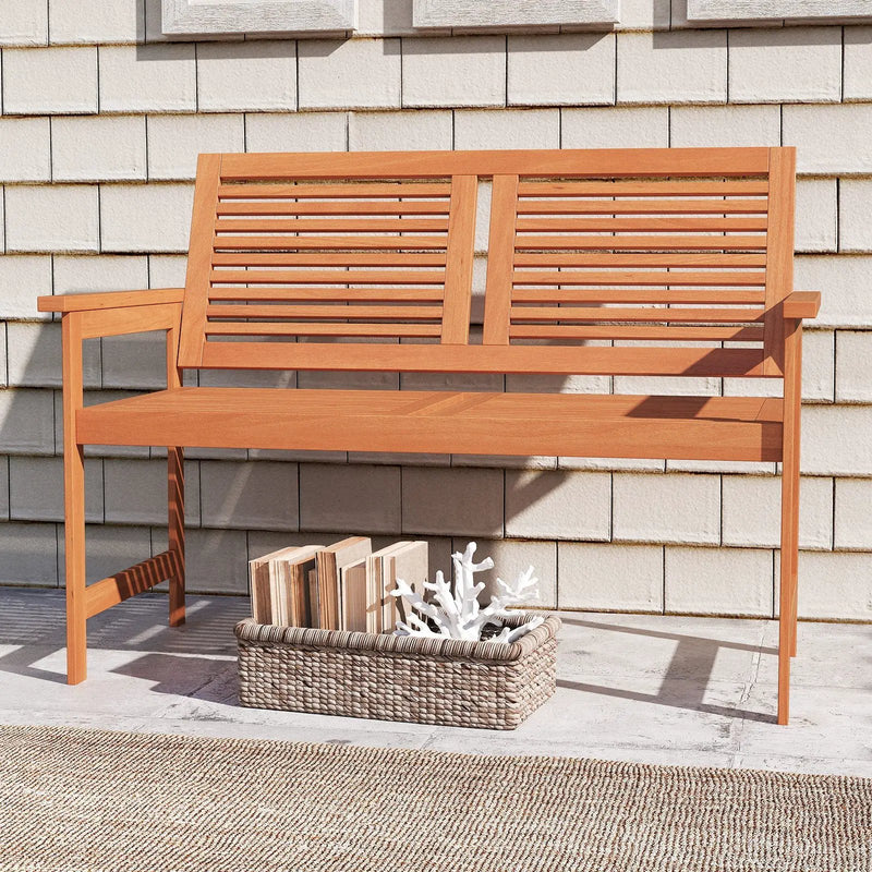Outdoor Wooden Bench 2-Person Patio Bench with Slatted Backrest and Seat by DirectDeals