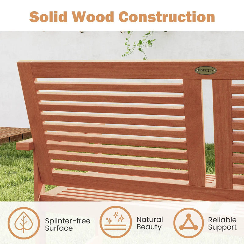 Outdoor Wooden Bench 2-Person Patio Bench with Slatted Backrest and Seat by DirectDeals