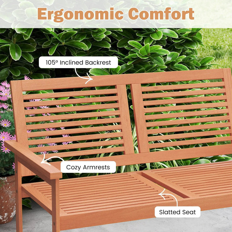 Outdoor Wooden Bench 2-Person Patio Bench with Slatted Backrest and Seat by DirectDeals