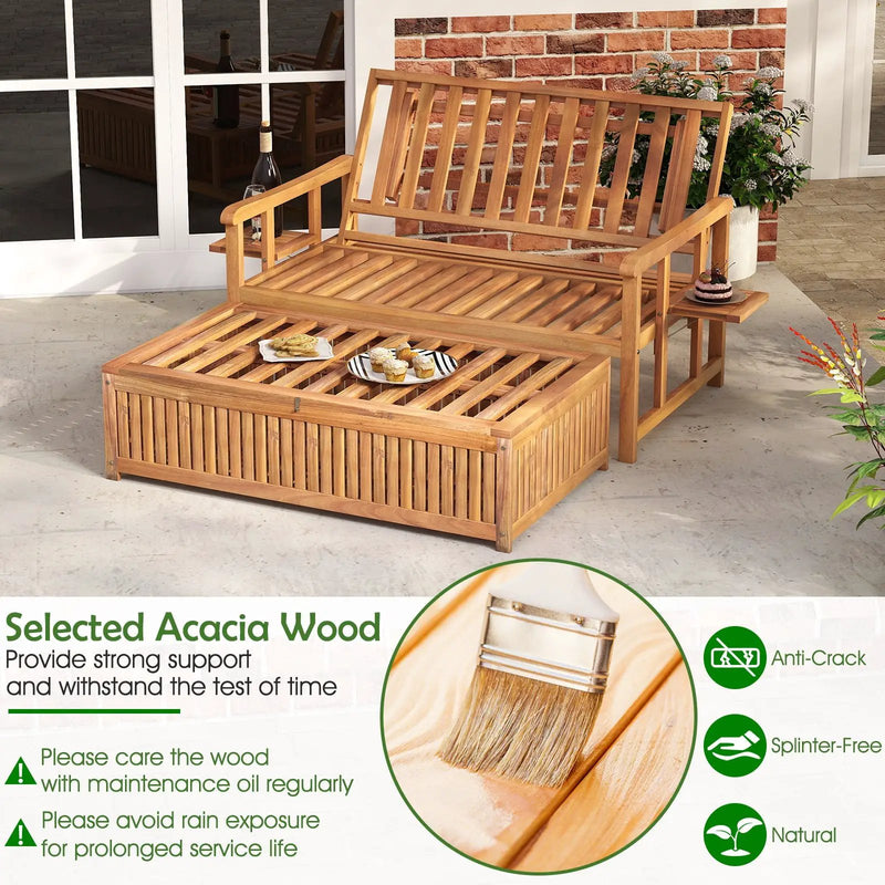 Outdoor Wooden Daybed with 4-Level Backrest and Removable Cushions-White by DirectDeals