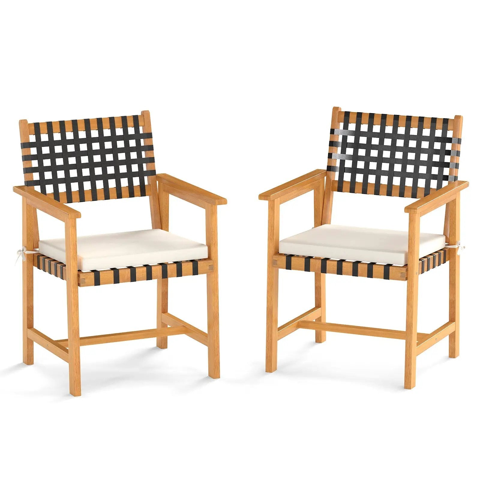 Outdoor Wooden Dining Chair Set of 2 with Armrests and Curved Back-White by DirectDeals