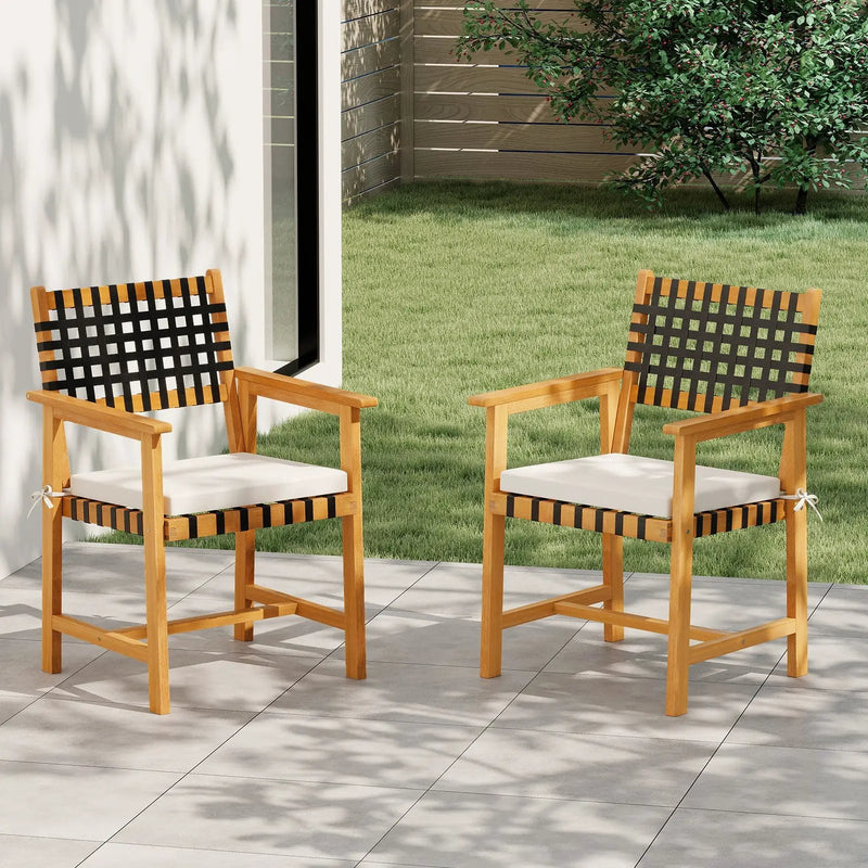 Outdoor Wooden Dining Chair Set of 2 with Armrests and Curved Back-White by DirectDeals