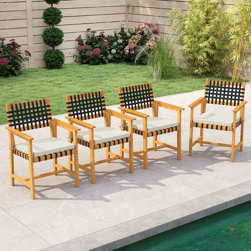 Outdoor Wooden Dining Chair Set of 2 with Armrests and Curved Back-White by DirectDeals