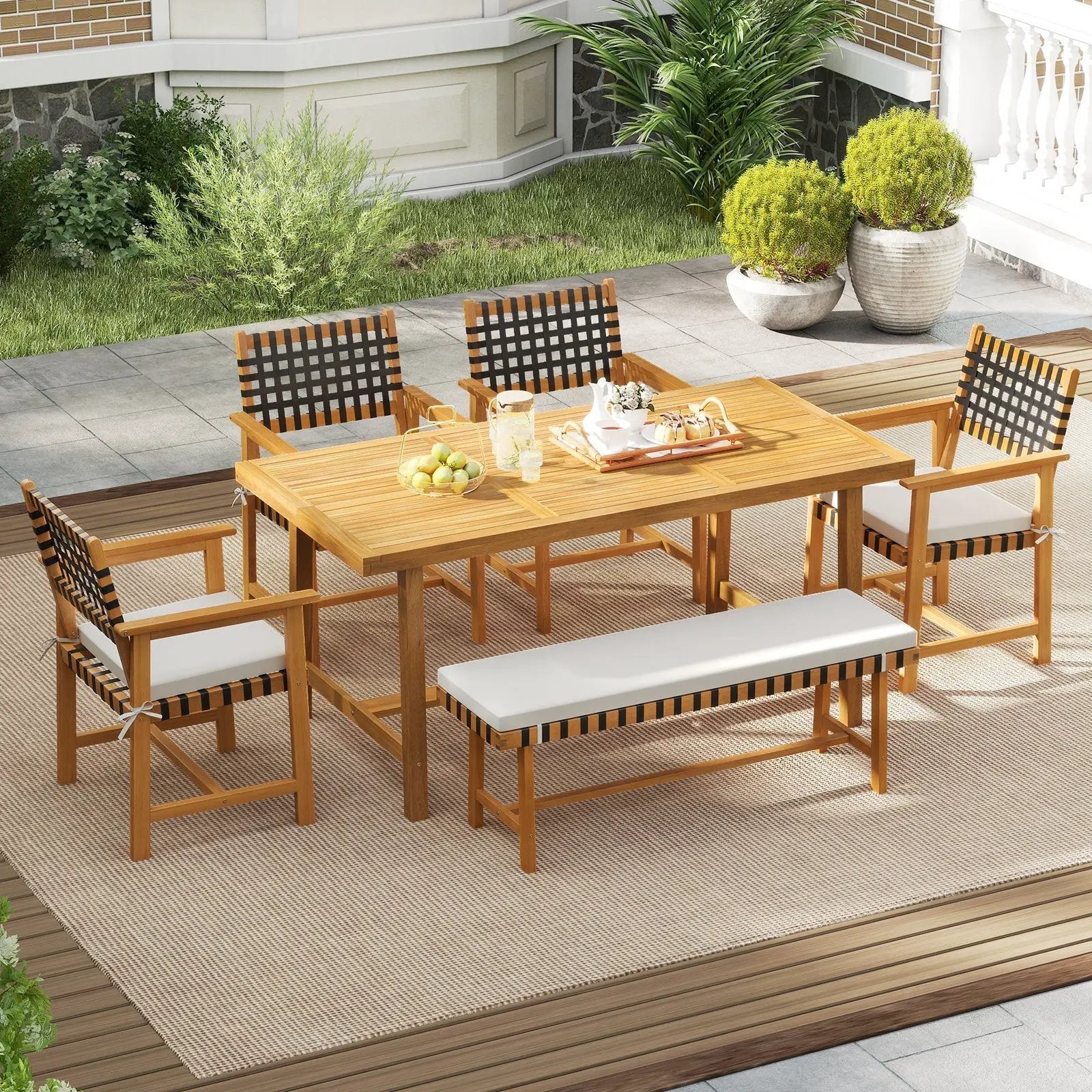 Outdoor Wooden Dining Chair Set of 2 with Armrests and Curved Back-White by DirectDeals