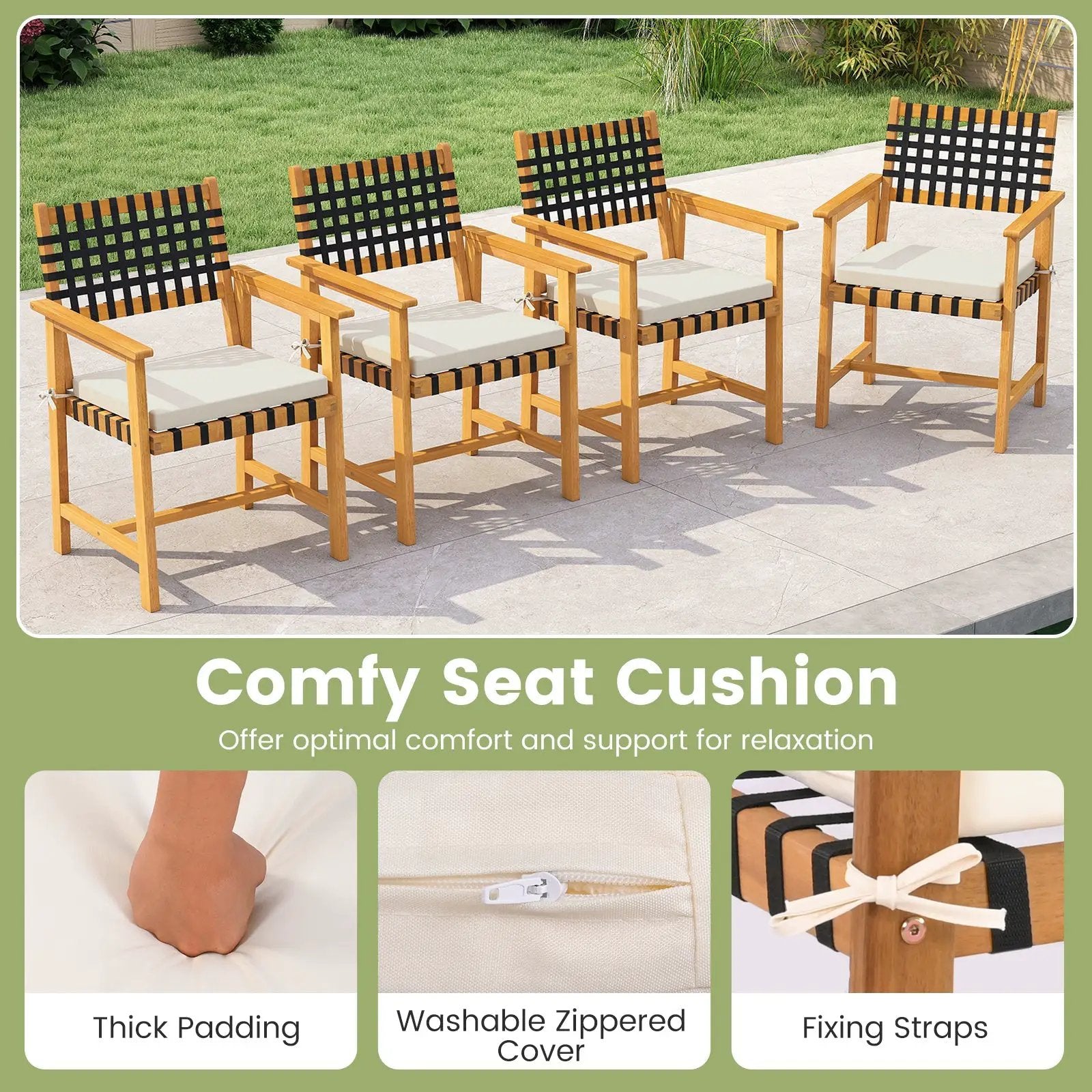 Outdoor Wooden Dining Chair Set of 2 with Armrests and Curved Back-White by DirectDeals