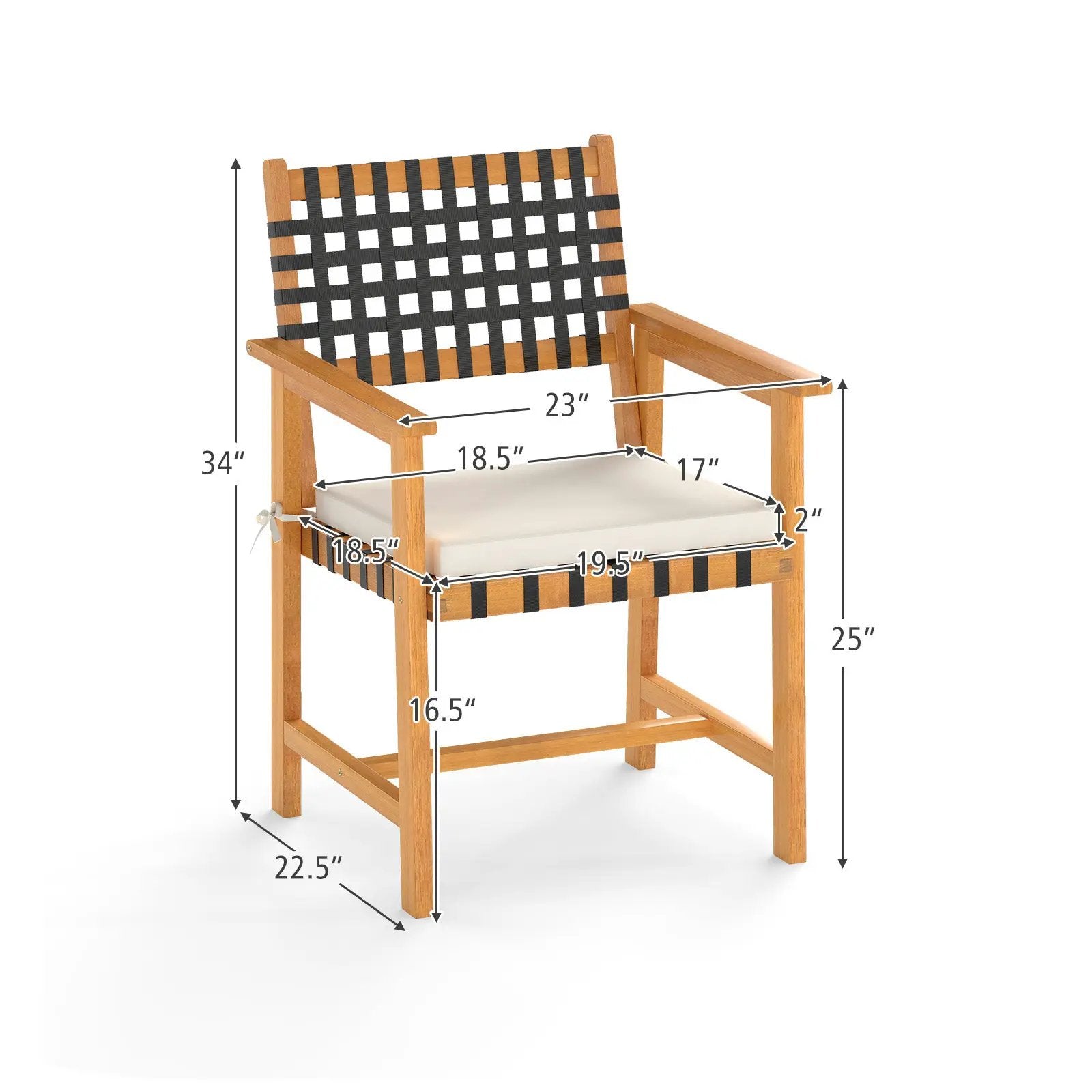 Outdoor Wooden Dining Chair Set of 2 with Armrests and Curved Back-White by DirectDeals