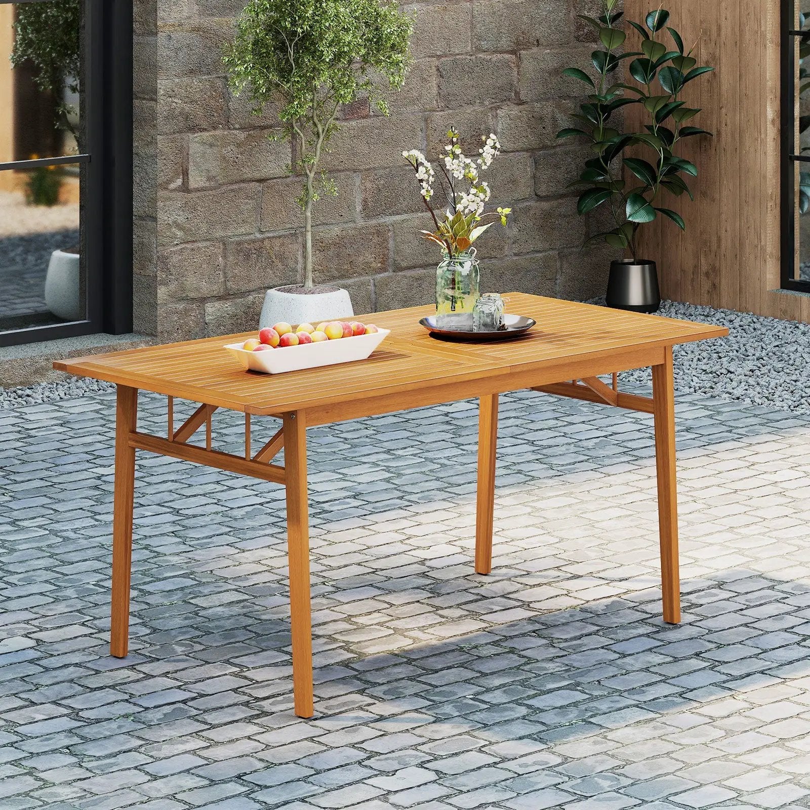 Outdoor Wooden Dining Table with Umbrella Hole and Stable Base by DirectDeals