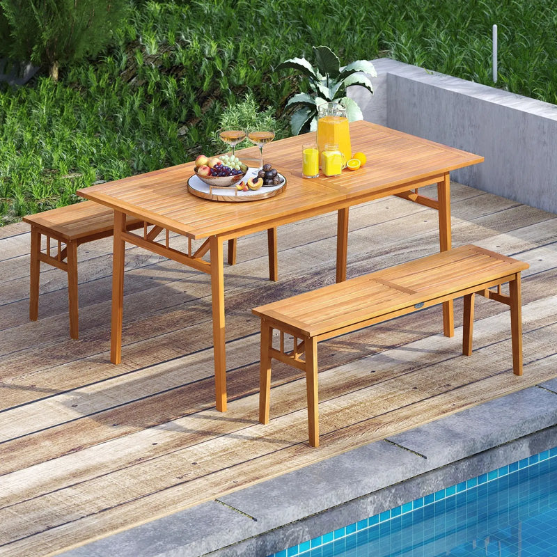 Outdoor Wooden Dining Table with Umbrella Hole and Stable Base by DirectDeals