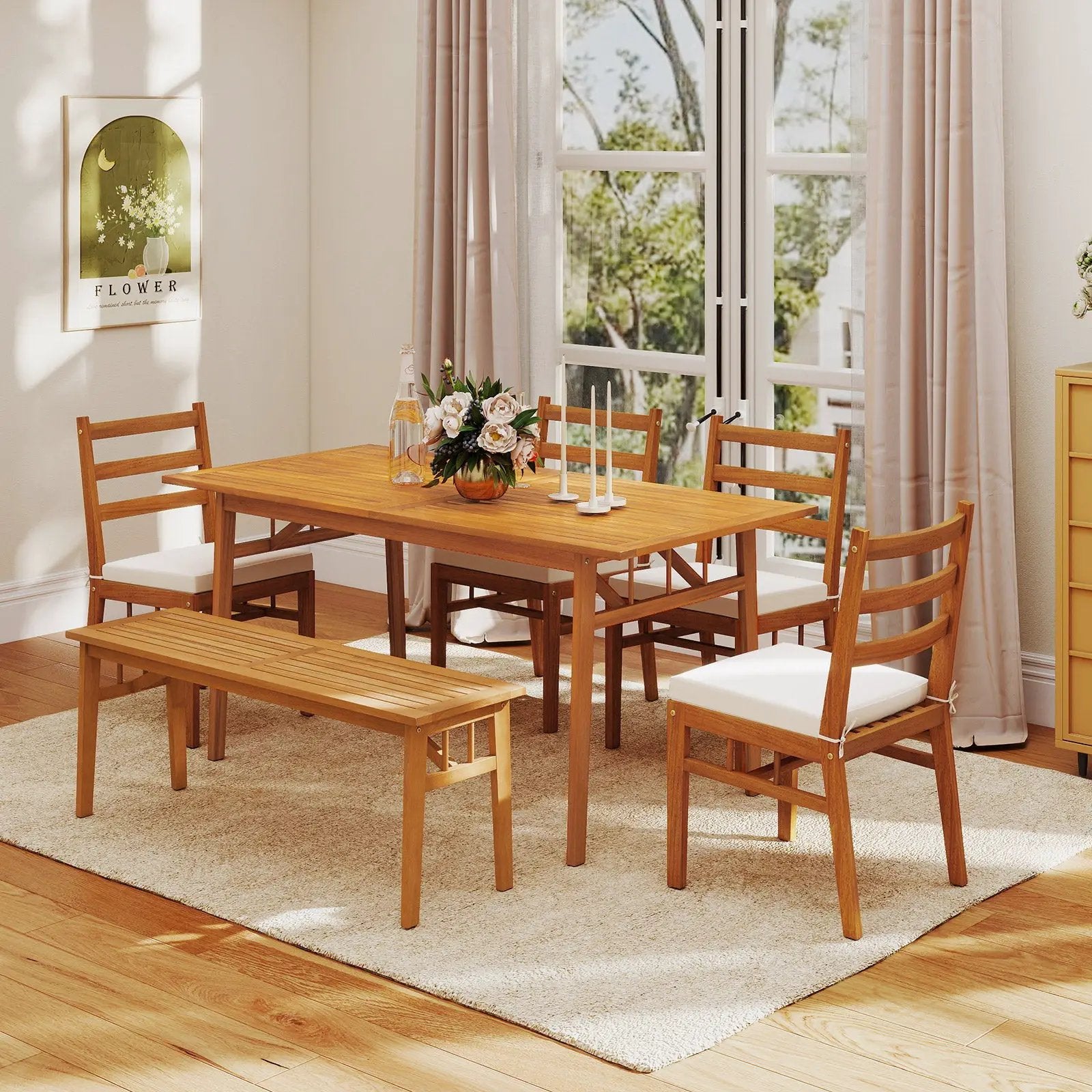 Outdoor Wooden Dining Table with Umbrella Hole and Stable Base by DirectDeals