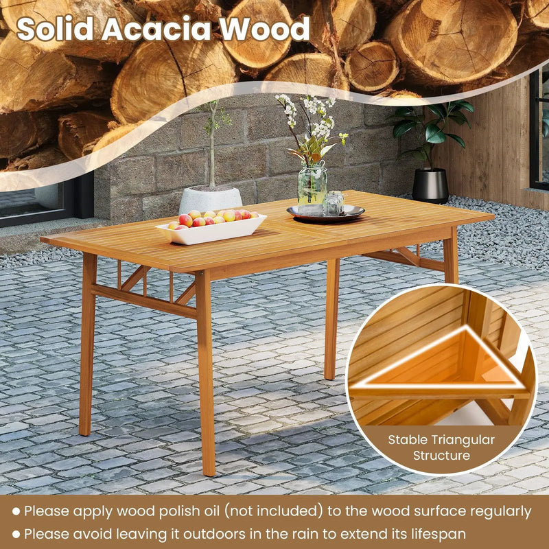 Outdoor Wooden Dining Table with Umbrella Hole and Stable Base by DirectDeals