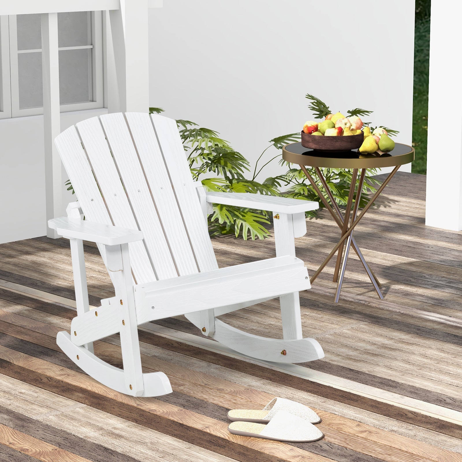 Outdoor Wooden Kid Adirondack Rocking Chair with Slatted Seat by DirectDeals